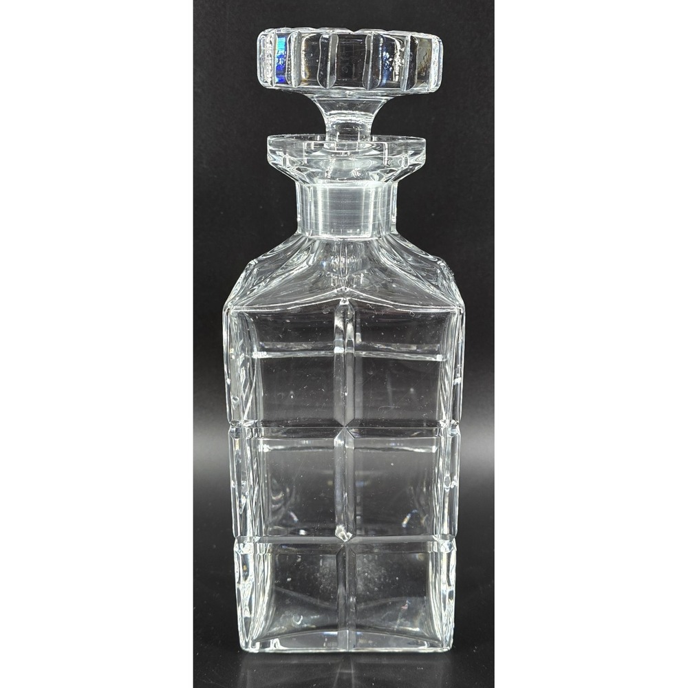Vintage German Heavy Crystal Whiskey Decanter Square‎ Grids w/ Stopper 3.5x9.5"